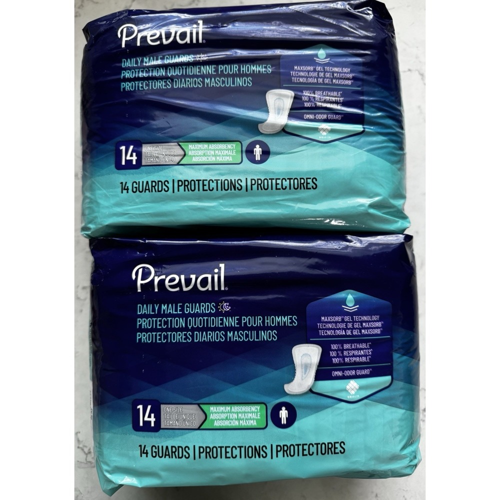 NEW Prevail Daily Male Guards Incontinence Pads 2 Packs Of 14 Guards